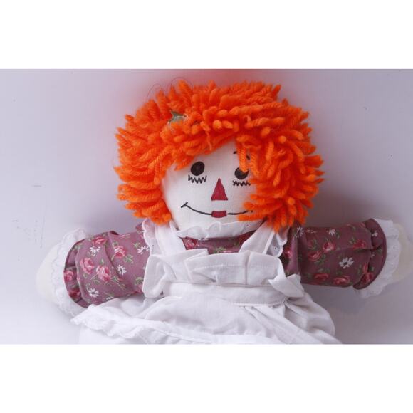 Raggedy Ann, Plush Doll, Redhead, Floral Dress, White Apron, 14", Soft Figure, - Picture 2 of 4
